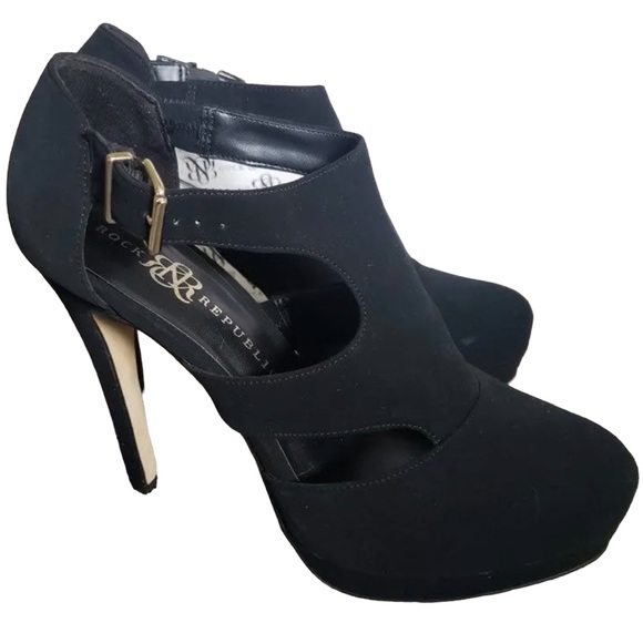 π« Rock & Republic Ashby Stiletto Caged Style Platforms in Faux Black Suede 10M - Picture 3 of 12